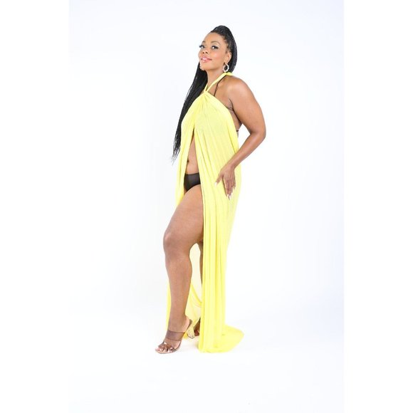 Women's Halter Front Slit Beach Maxi Cover Up Swimwear Polyester/Spandex - Picture 3 of 12